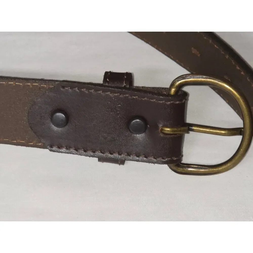 Genuine Leather Belt Made in USA Brown Brass Buckle Stitched 44.75